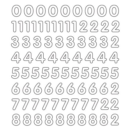 Petite - 1/2" White Vinyl Number Sheet -87 per sheet