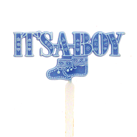 It's A Boy w/Booties 2" Pick-Blue -2 pc. pkg.