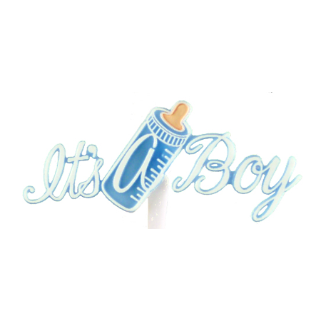 It's A Boy w/Bottle-Script - Blue/white -2 pc. pkg.