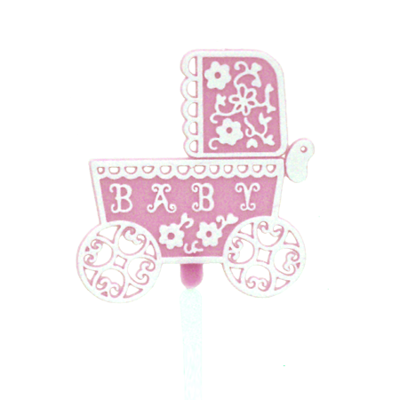 Baby Carriage 2" Pick - Pink/White -  12 pc. pkg.