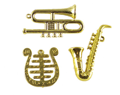 Music Instruments - 3" - Metallic Gold - 1 pc. pkg.- 3 asst. styles