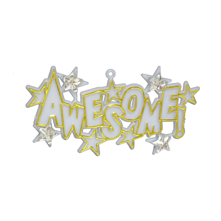 Awesome Charm with Rhinestone Stars - 3.25" - White/Metallic Gold