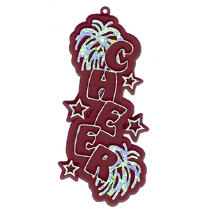 Cheer Charm - 3.25" - Burgundy/Holographic Silver - 2 pc. pkg.