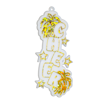 Cheer Charm - 3.25" - White/Holographic Gold - 2 pc. pkg.