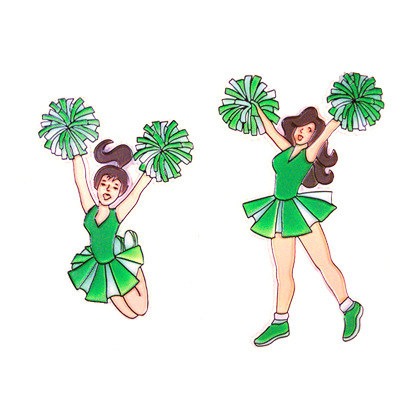 3" Cheerleaders - White/Emerald - 2 styles per pkg.