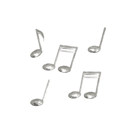 1" Music Notes- Metallic Silver - 6 pc. pkg. - 3 styles per pkg.