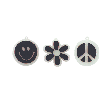 Retro Charms Asst. - 1.25" - Nite Glow/Black - 3 pc. pkg.