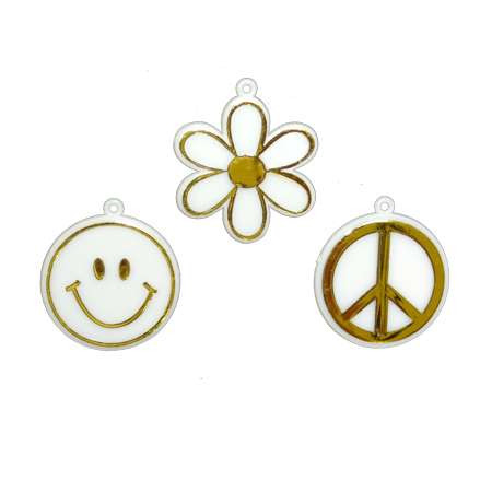 Retro Charms Asst. - 1.25" - White/Metallic Gold - 3 pc. pkg.