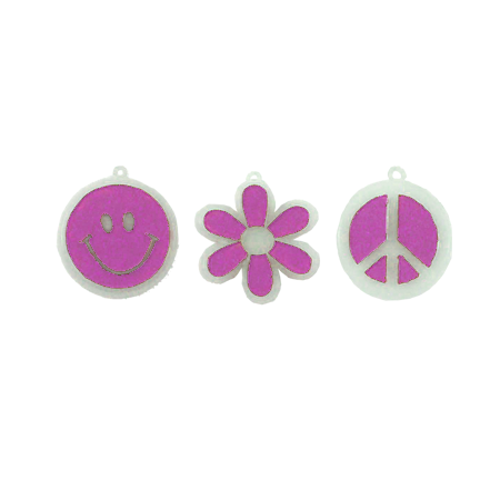 Retro Charms Asst. - 1.25" - Nite Glow/Hot Pink - 3 pc. pkg.