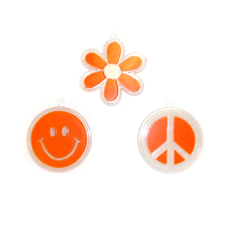 Retro Charms Asst. - 1.25" - Nite Glow/Orange - 3 pc. pkg.