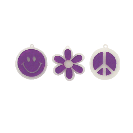 Retro Charms Asst. - 1.25" - Nite Glow/Purple - 3 pc. pkg.