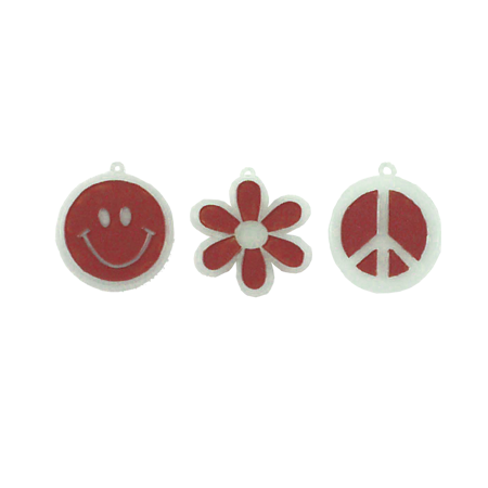 Retro Charms Asst. - 1.25" - Nite Glow/Red - 3 pc. pkg.