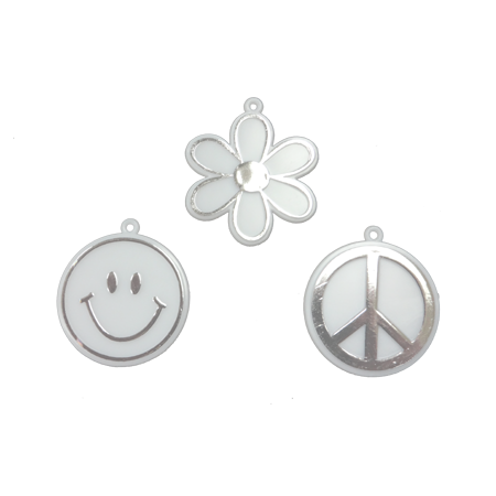 Retro Charms Asst. - 1.25" - White/Metallic Silver - 3 pc. pkg.