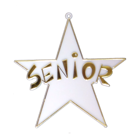 Senior Star - 4" - White/Metallic Gold - 2 pc. pkg.