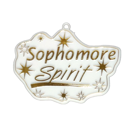 Sophomore Spirit Charm - 3.5" - White/Metallic Gold- 1 pc. pkg.