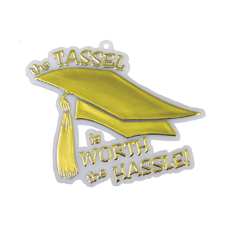 The Tassel is Worth the Hassle Charm - 3" - White /Metallic Gold - 2 pc. pkg.