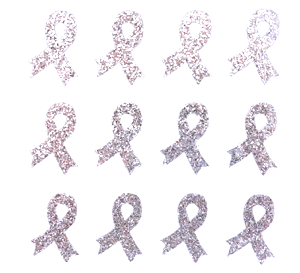 Awareness Ribbon Glitter Sticker Sheet - Silver - 12 per sheet