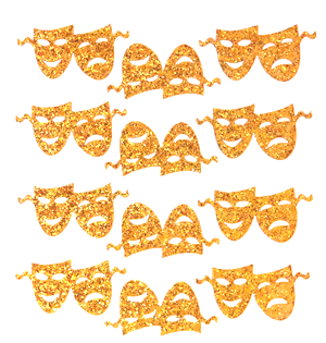 Comedy/Tragedy Glitter Sticker Sheet - Old Gold - 12 per sheet
