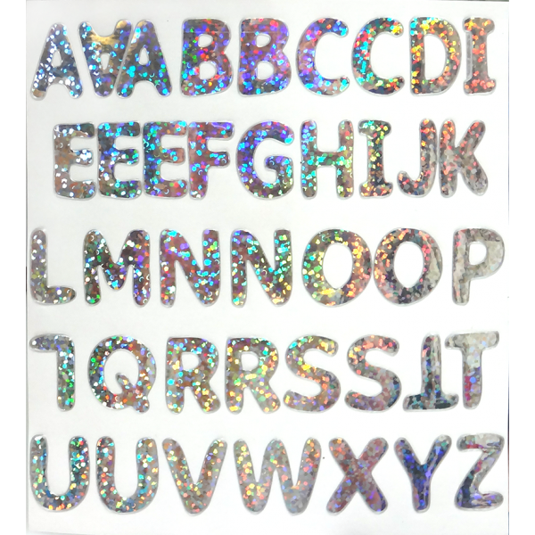 1" Holographic Silver Alphabet Sheet - 40 per sheet