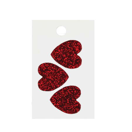 Pegable  Heart Glitter Stickers - Red - 3 pcs. per sheet