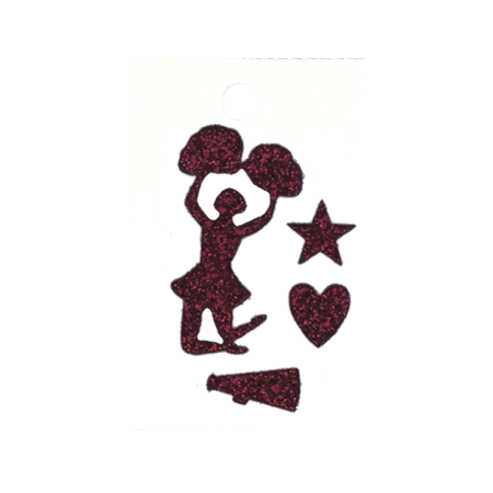 Pegable Mini Cheerleader Asst. Glitter Stickers - Burgundy - 3 pcs. per sheet
