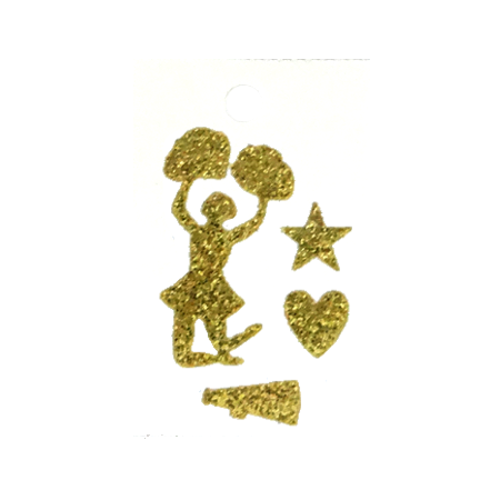 Pegable Mini Cheerleader Asst. Glitter Stickers - Soft Gold - 3 pcs. per sheet