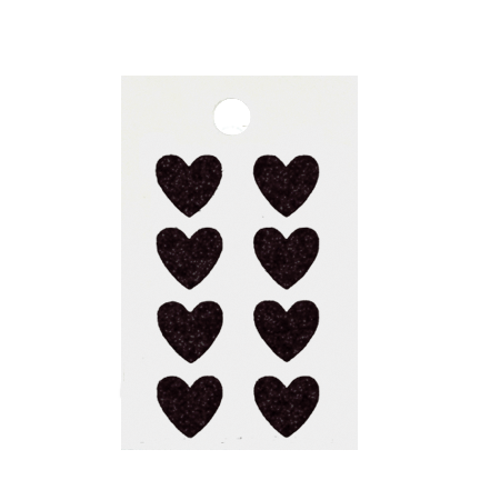 Pegable Mini Heart Glitter Stickers - Black - 8 pcs. per sheet