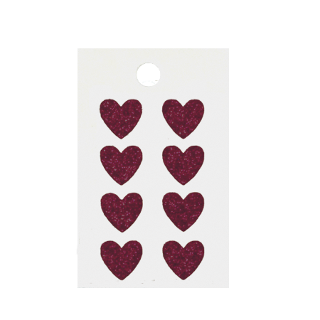 Pegable Mini Heart Glitter Stickers - Burgundy - 8 pcs. per sheet