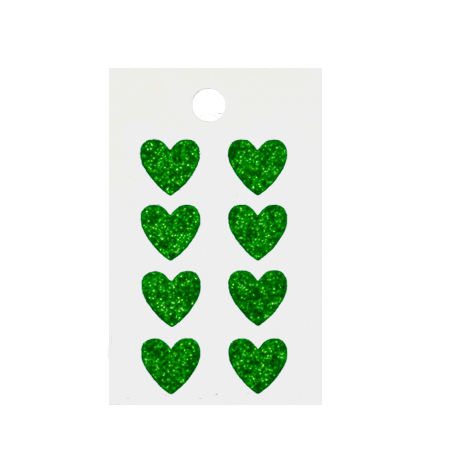 Pegable Mini Heart Glitter Stickers - Emerald - 8 pcs. per sheet