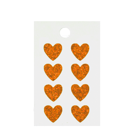 Pegable Mini Heart Glitter Stickers - Orange - 8 pcs. per sheet