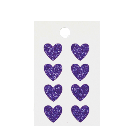 Pegable Mini Heart Glitter Stickers - Purple - 8 pcs. per sheet