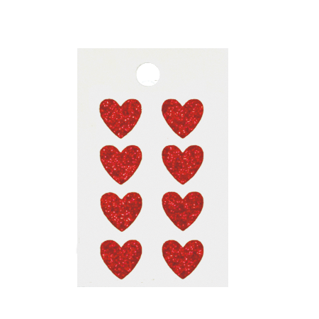 Pegable Mini Heart Glitter Stickers - Red - 8 pcs. per sheet