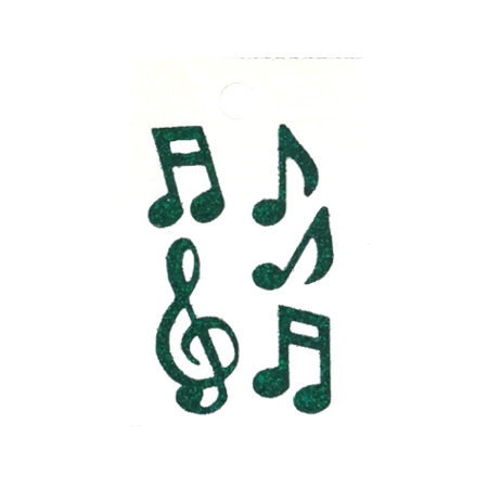 Pegable Music Notes Glitter Stickers - Emerald - 5 pcs. per sheet