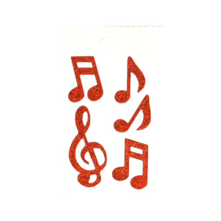 Pegable Music Notes Glitter Stickers - Orange - 5 pcs. per sheet