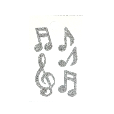 Pegable Music Notes Glitter Stickers - Silver - 5 pcs. per sheet