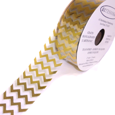 #9 Clear Ribbon with Chevron - Gold - 27 yd. roll