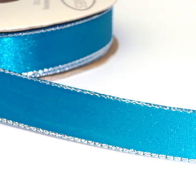 #3 Satin Glitz Ribbon - Turquoise/Silver- 25 yd. roll