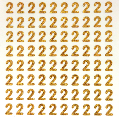 Petite - 1/2" Old Gold Glitter Number Sheet - 2 - 80 per sheet