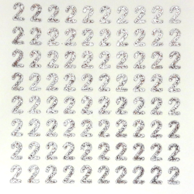 Petite - 1/2" Silver Glitter Number Sheet - 2 - 80 per sheet
