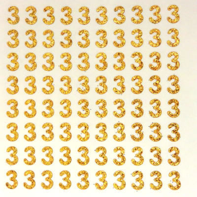Petite - 1/2" Old Gold Glitter Number Sheet - 3 - 80 per sheet