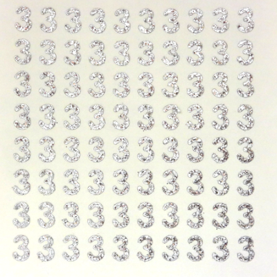 Petite - 1/2" Silver Glitter Number Sheet - 3 - 80 per sheet
