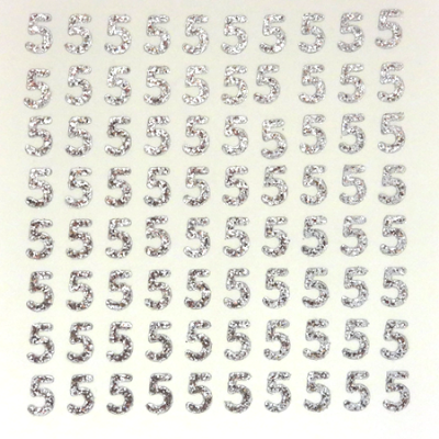 Petite - 1/2" Silver Glitter Number Sheet - 5 - 80 per sheet