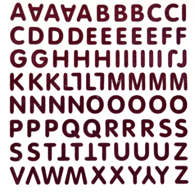 Petite - 1/2" Burgundy Glitter Alphabet Sheet -86 per sheet