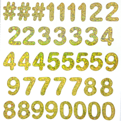 1" Holographic Gold Number Sheet - 39 per sheet