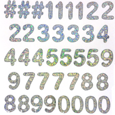 1" Holographic Silver Number Sheet - 39 per sheet