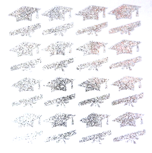 Grad Asst. Glitter Sticker Sheet - Silver - 32 per sheet