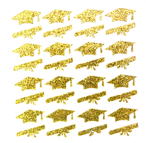 Grad Asst. Glitter Sticker Sheet - Soft Gold - 32 per sheet