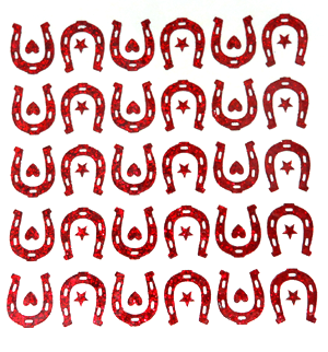 Horseshoe Glitter Sticker Sheet - Red - 20 per sheet