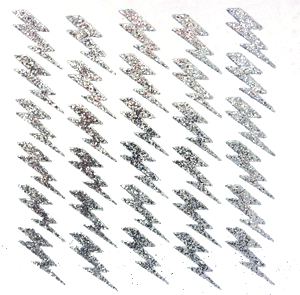 Lightning Bolt Glitter Sticker Sheet - Silver - 30 per sheet