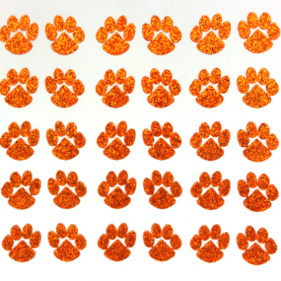 Mini Paw Glitter Sticker Sheet - Orange - 30 per sheet